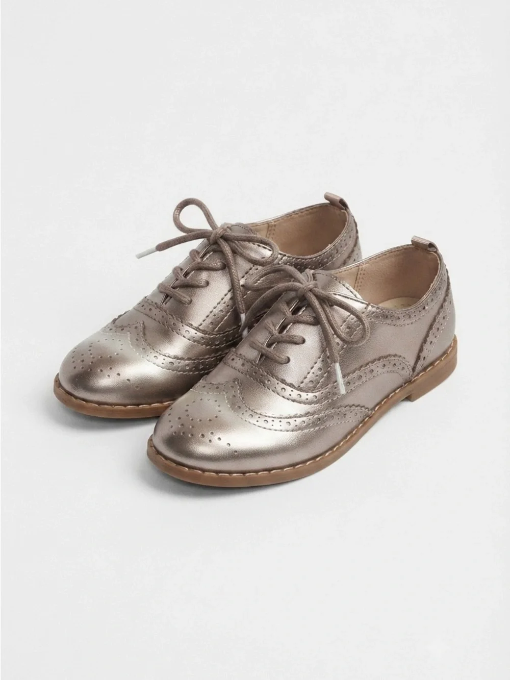 GAP Kids Metallic Lace-Up Brogues Silver Dress Shoes | 11K